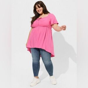 torrid Pink Lace-Up Babydoll challis lace up hi lo Top women’s size 3X